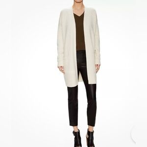 Vince Long Cream Open Cardigan Sweater Pockets Honeycomb Wool blend  Womens L